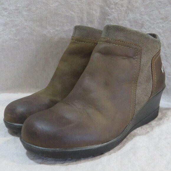 Keen Brindle Women Ankle Leather Boot Wedge Zip Bootie Size 7.5 Brown - Picture 1 of 13